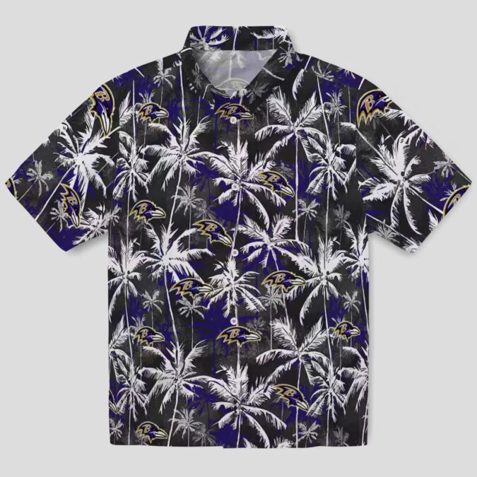 NFL Baltimore Ravens Purple Black Hawaiian Shirt with Palm Pattern Design