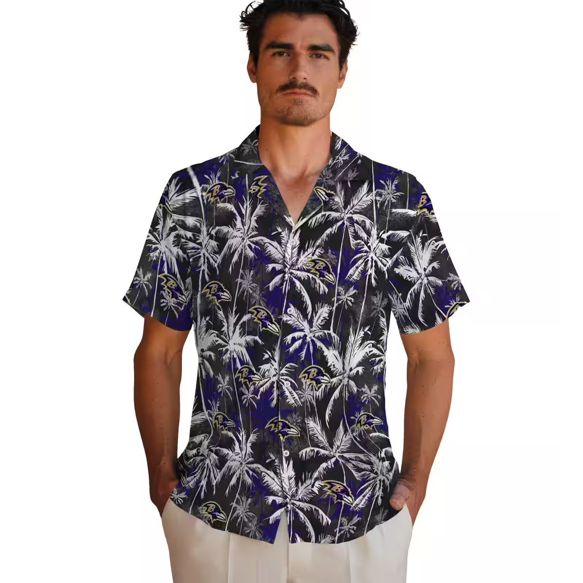 NFL Baltimore Ravens Purple Black Hawaiian Shirt with Palm Pattern Design