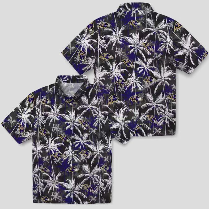 NFL Baltimore Ravens Purple Black Hawaiian Shirt with Palm Pattern Design