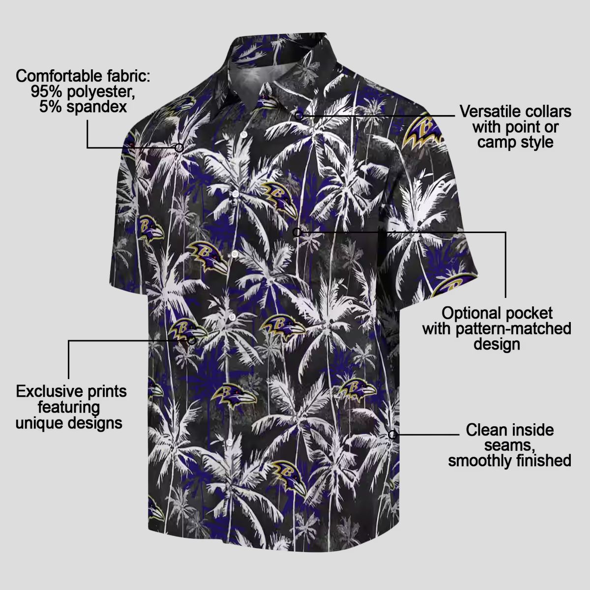 NFL Baltimore Ravens Purple Black Hawaiian Shirt with Palm Pattern Design