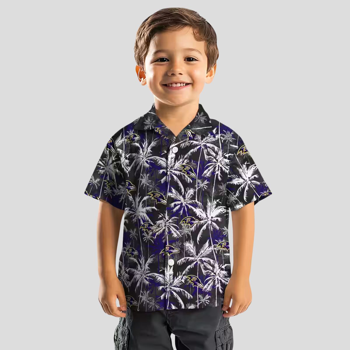 NFL Baltimore Ravens Purple Black Hawaiian Shirt with Palm Pattern Design