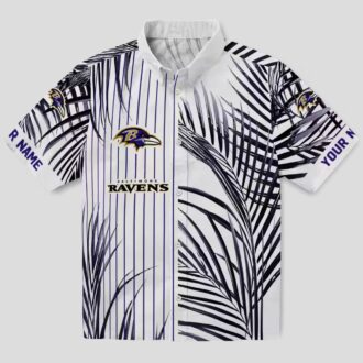 NFL Baltimore Ravens Purple Black White Hawaiian Shirt with Palm Stripes Design