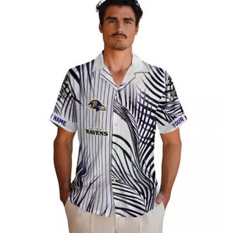 NFL Baltimore Ravens Purple Black White Hawaiian Shirt with Palm Stripes Design
