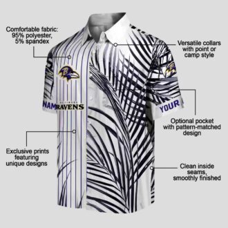 NFL Baltimore Ravens Purple Black White Hawaiian Shirt with Palm Stripes Design