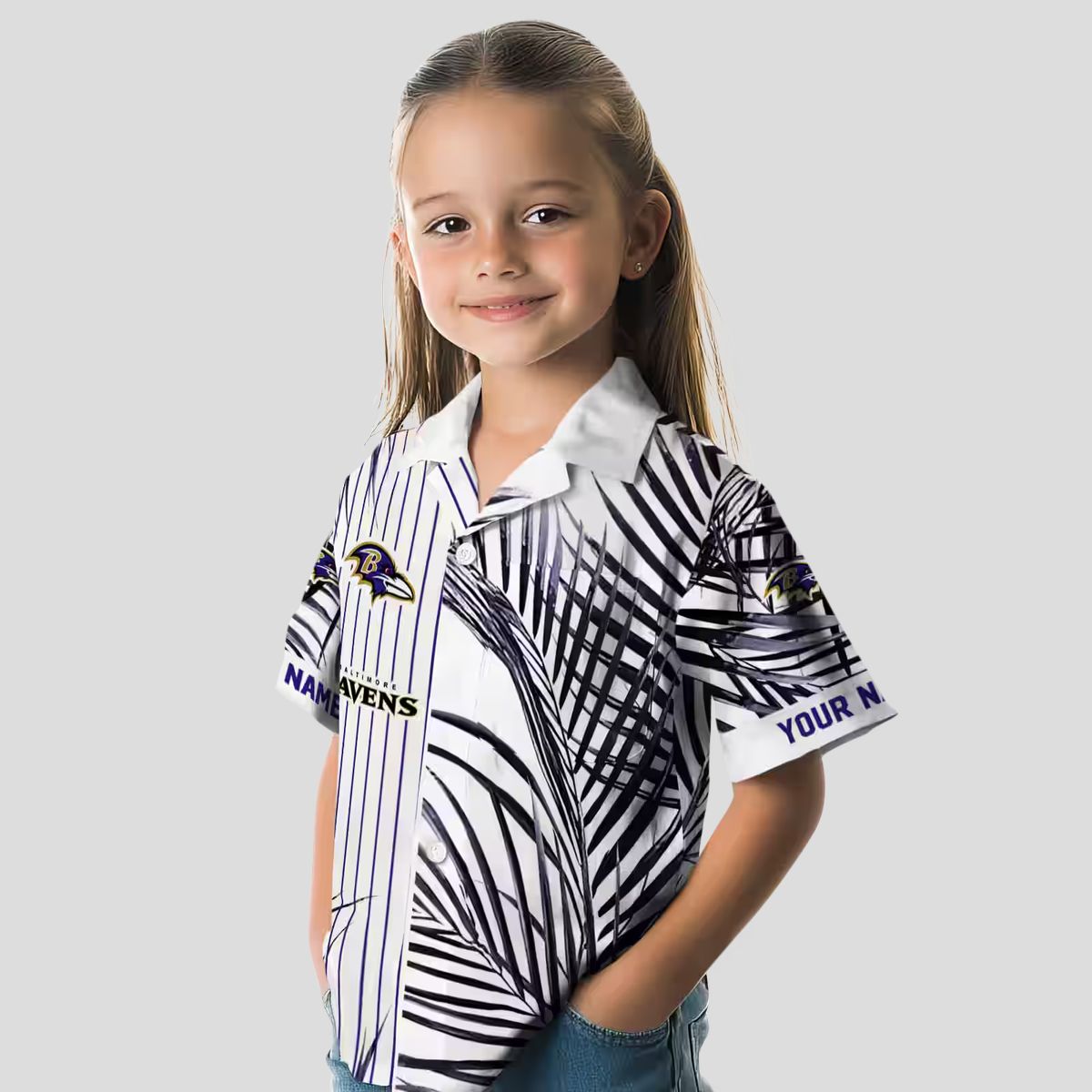 NFL Baltimore Ravens Purple Black White Hawaiian Shirt with Palm Stripes Design