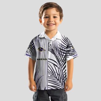 NFL Baltimore Ravens Purple Black White Hawaiian Shirt with Palm Stripes Design