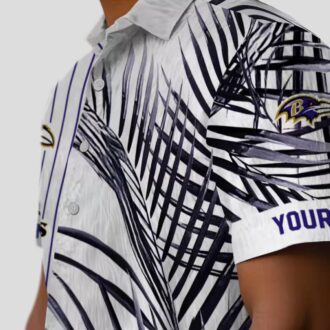NFL Baltimore Ravens Purple Black White Hawaiian Shirt with Palm Stripes Design