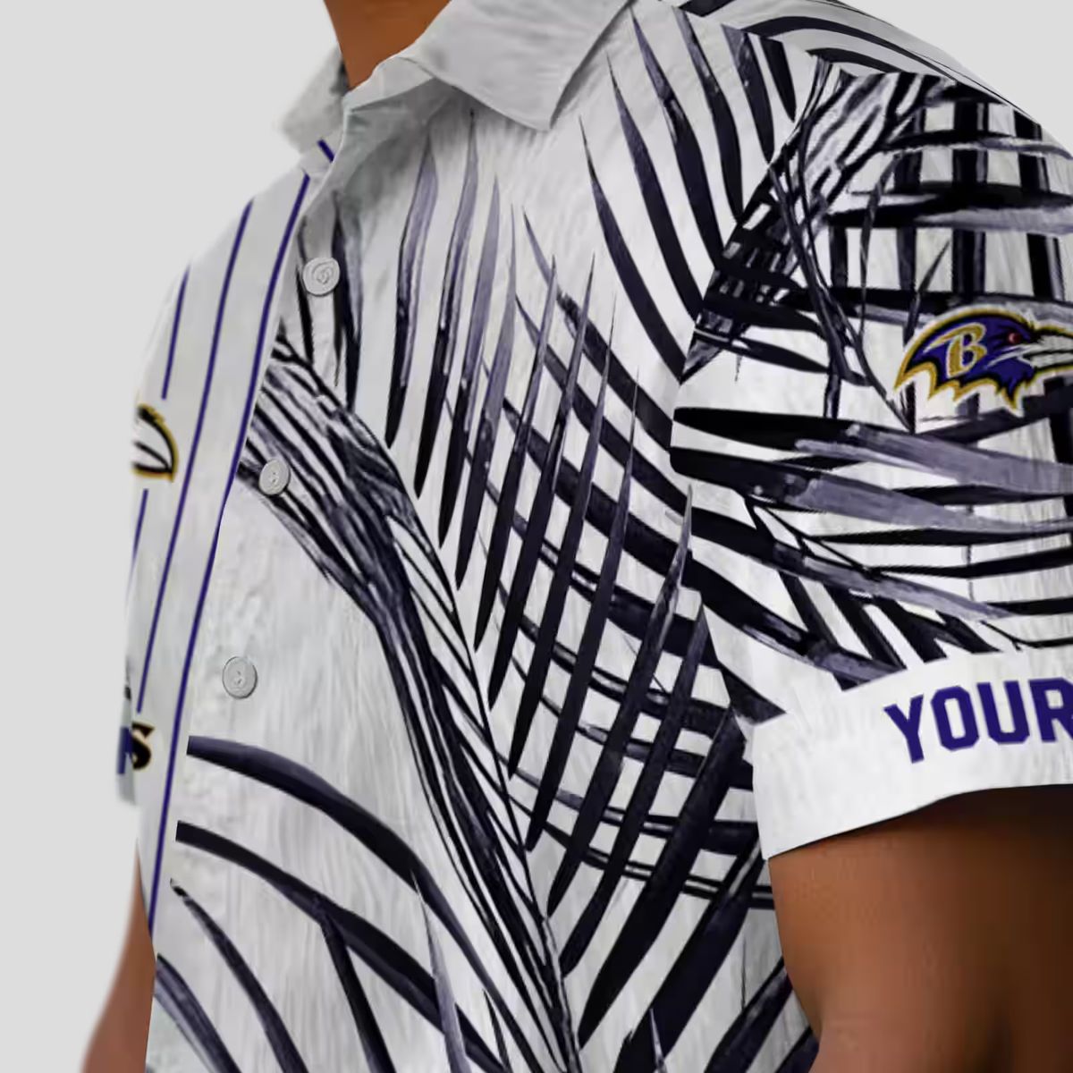 NFL Baltimore Ravens Purple Black White Hawaiian Shirt with Palm Stripes Design