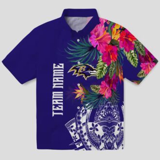 NFL Ravens Fan Hawaiian Shirt, Purple Polynesian Floral Aloha Style