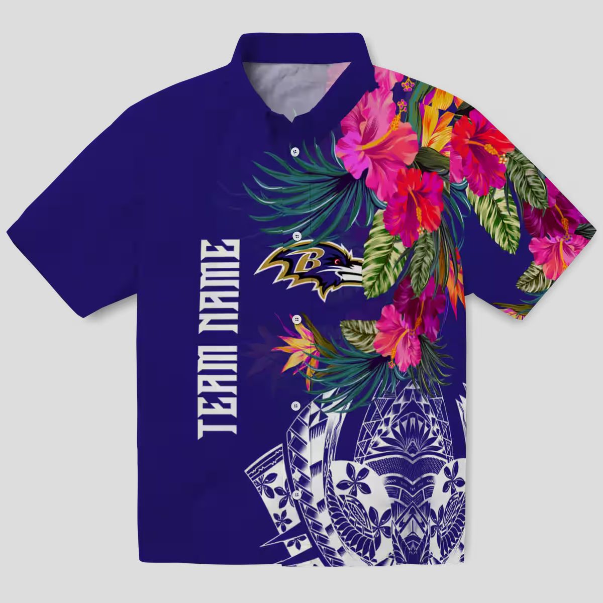 NFL Ravens Fan Hawaiian Shirt, Purple Polynesian Floral Aloha Style