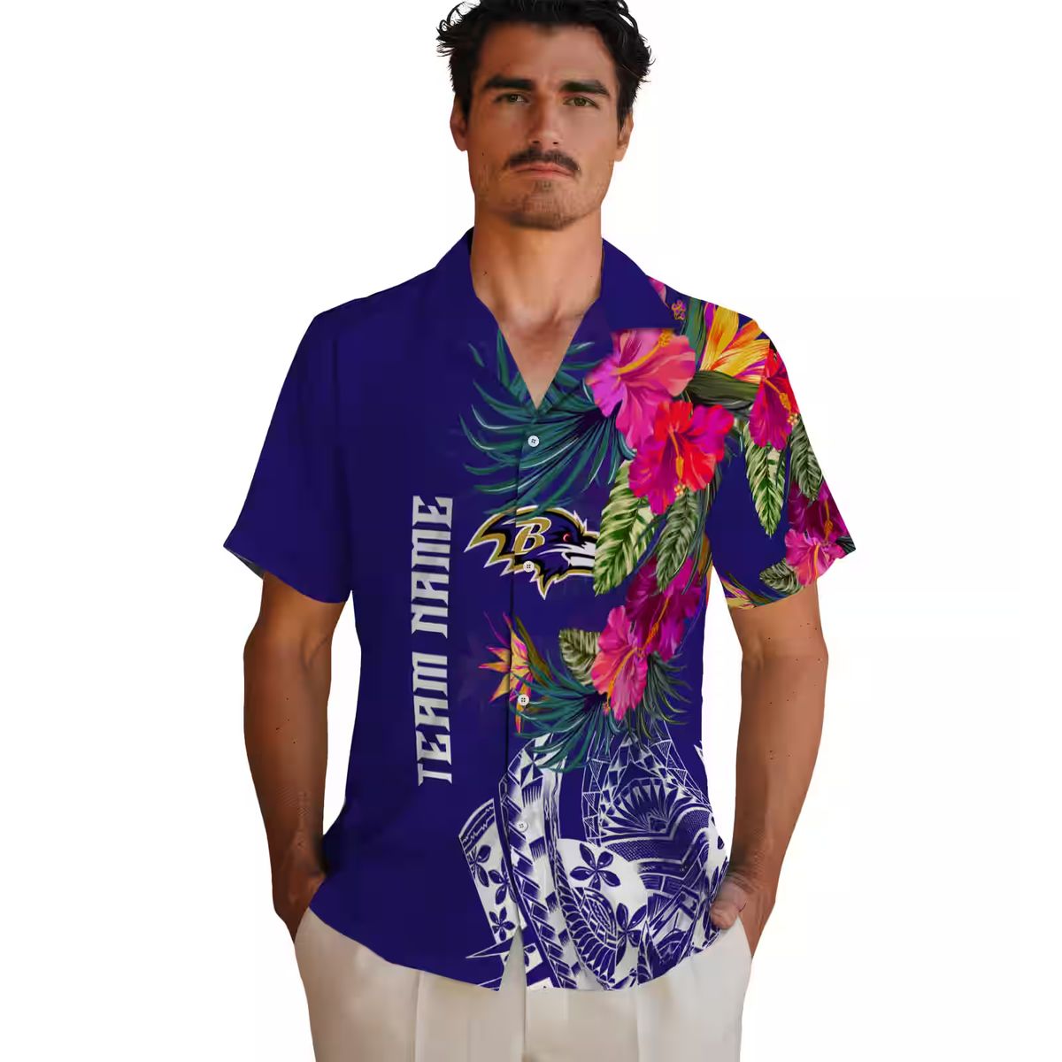 NFL Ravens Fan Hawaiian Shirt, Purple Polynesian Floral Aloha Style