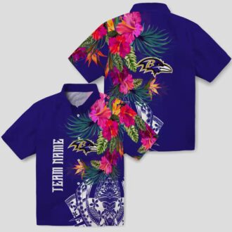 NFL Ravens Fan Hawaiian Shirt, Purple Polynesian Floral Aloha Style