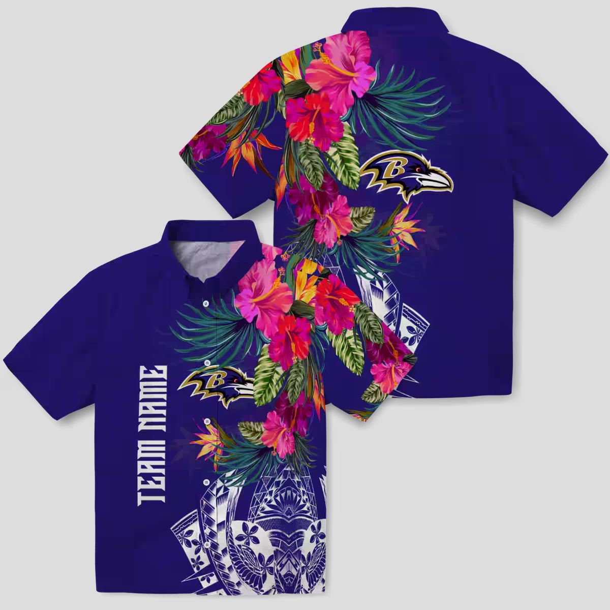 NFL Ravens Fan Hawaiian Shirt, Purple Polynesian Floral Aloha Style