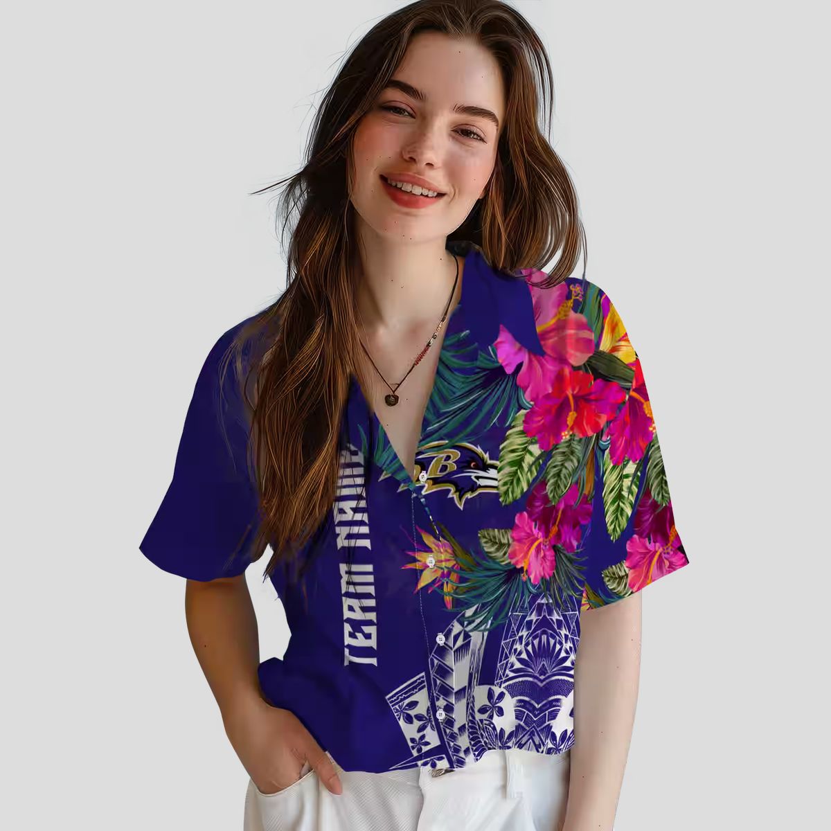 NFL Ravens Fan Hawaiian Shirt, Purple Polynesian Floral Aloha Style