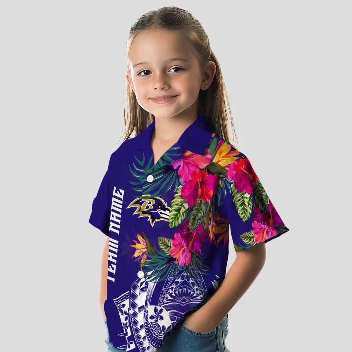 NFL Ravens Fan Hawaiian Shirt, Purple Polynesian Floral Aloha Style