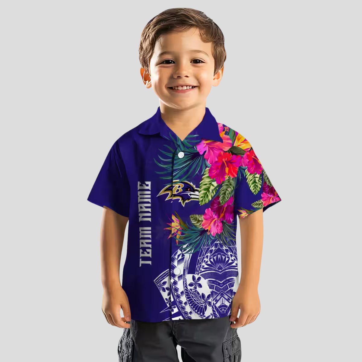 NFL Ravens Fan Hawaiian Shirt, Purple Polynesian Floral Aloha Style
