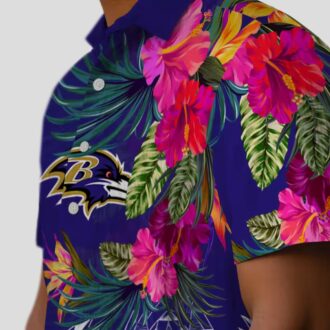 NFL Ravens Fan Hawaiian Shirt, Purple Polynesian Floral Aloha Style