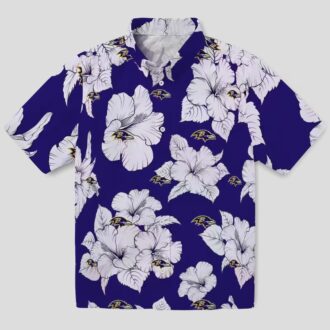 NFL Ravens Floral Hawaiian Shirt – Hibiscus Blooms Purple & White Design