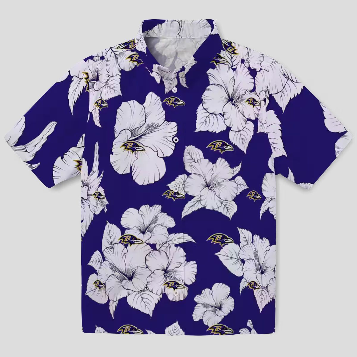 NFL Ravens Floral Hawaiian Shirt – Hibiscus Blooms Purple & White Design