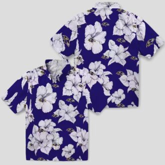 NFL Ravens Floral Hawaiian Shirt – Hibiscus Blooms Purple & White Design