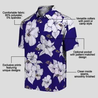 NFL Ravens Floral Hawaiian Shirt – Hibiscus Blooms Purple & White Design