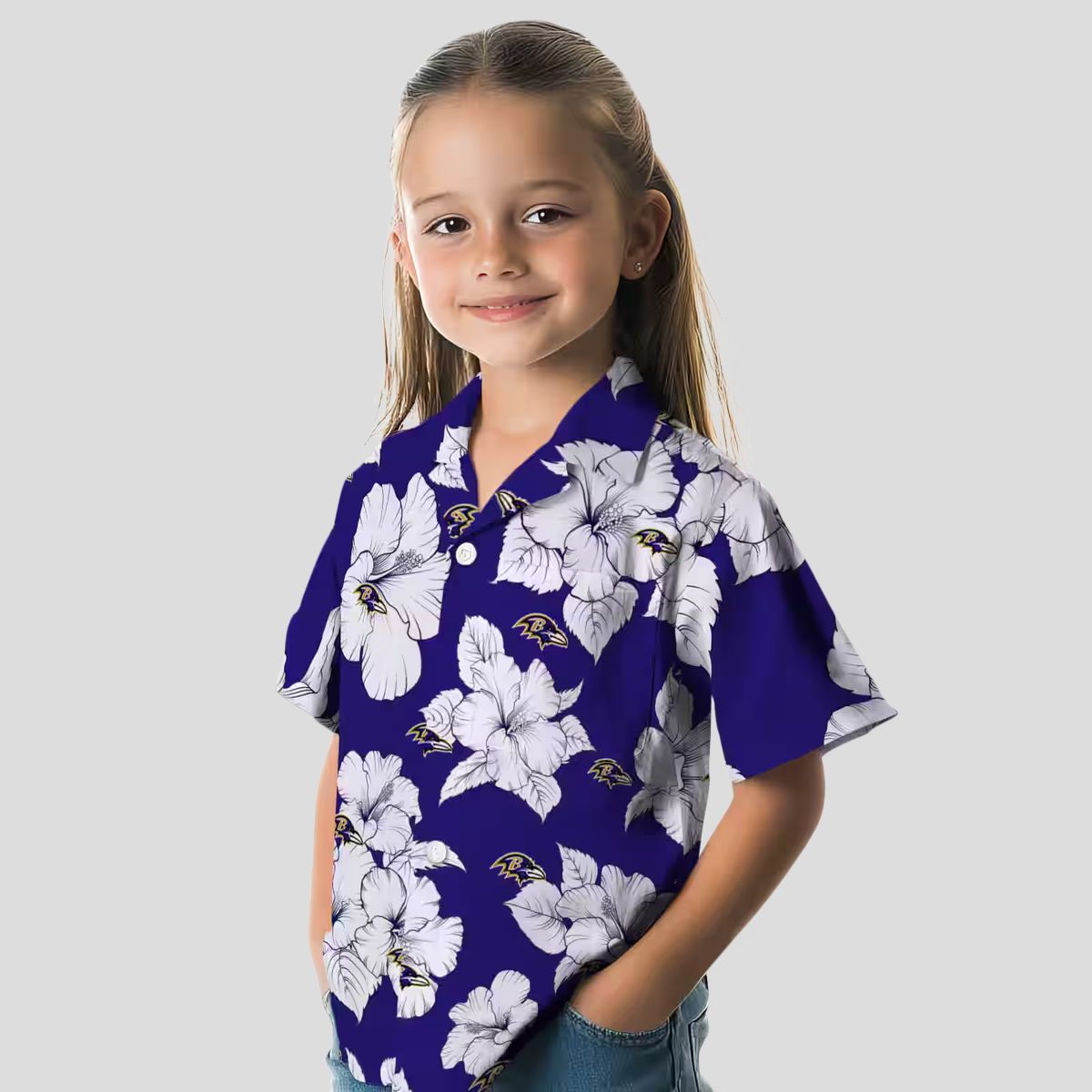 NFL Ravens Floral Hawaiian Shirt – Hibiscus Blooms Purple & White Design