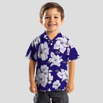 NFL Ravens Floral Hawaiian Shirt – Hibiscus Blooms Purple & White Design