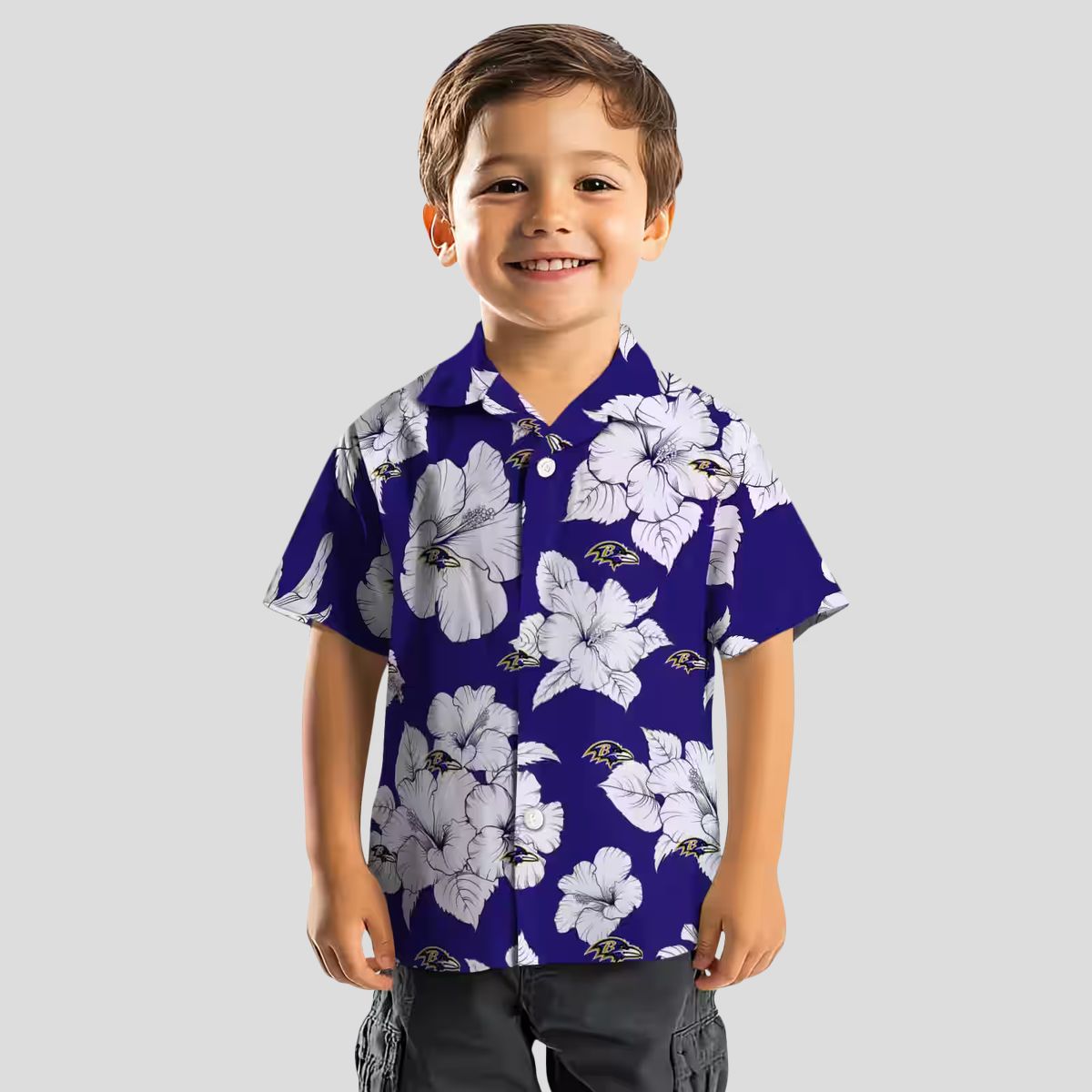 NFL Ravens Floral Hawaiian Shirt – Hibiscus Blooms Purple & White Design