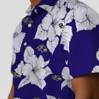 NFL Ravens Floral Hawaiian Shirt – Hibiscus Blooms Purple & White Design