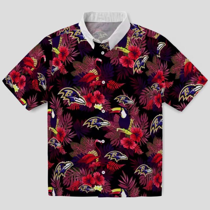 NFL Ravens Hawaiian Shirt – Red & Purple Floral Toucan Design
