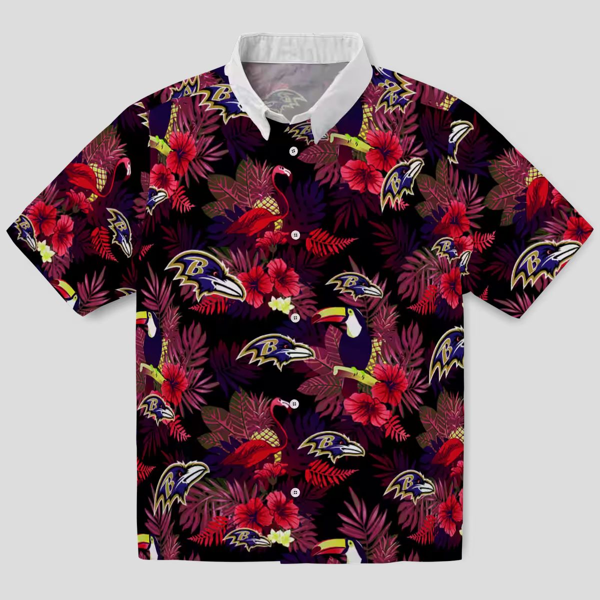 NFL Ravens Hawaiian Shirt – Red & Purple Floral Toucan Design