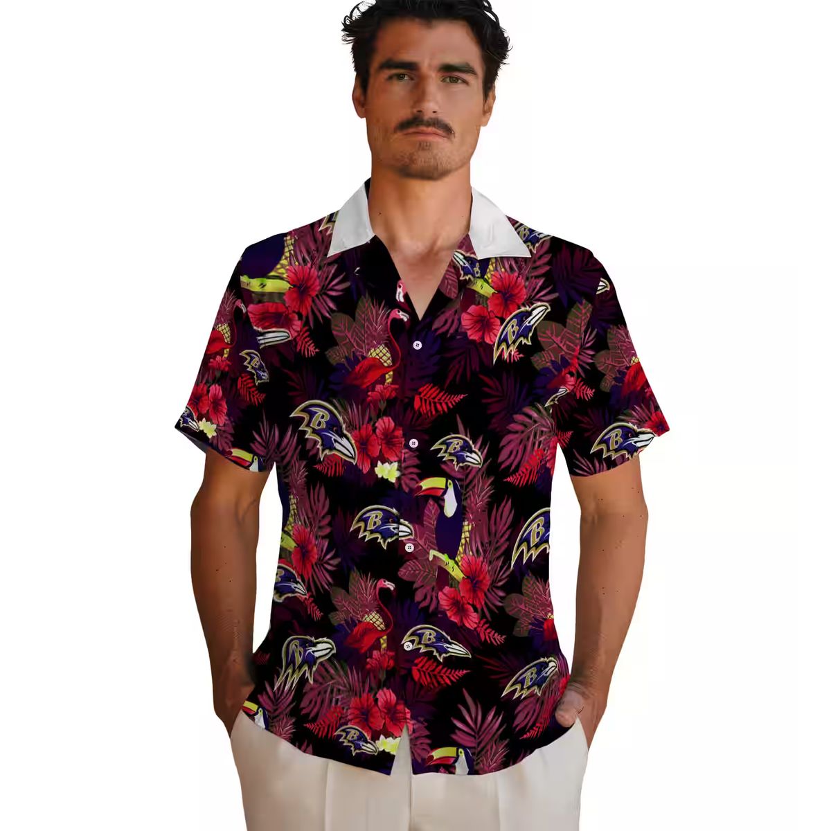 NFL Ravens Hawaiian Shirt – Red & Purple Floral Toucan Design