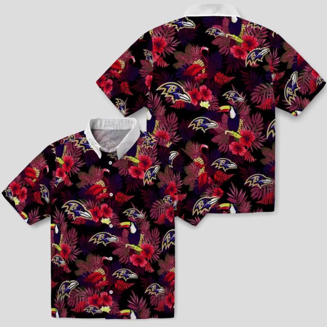 NFL Ravens Hawaiian Shirt – Red & Purple Floral Toucan Design