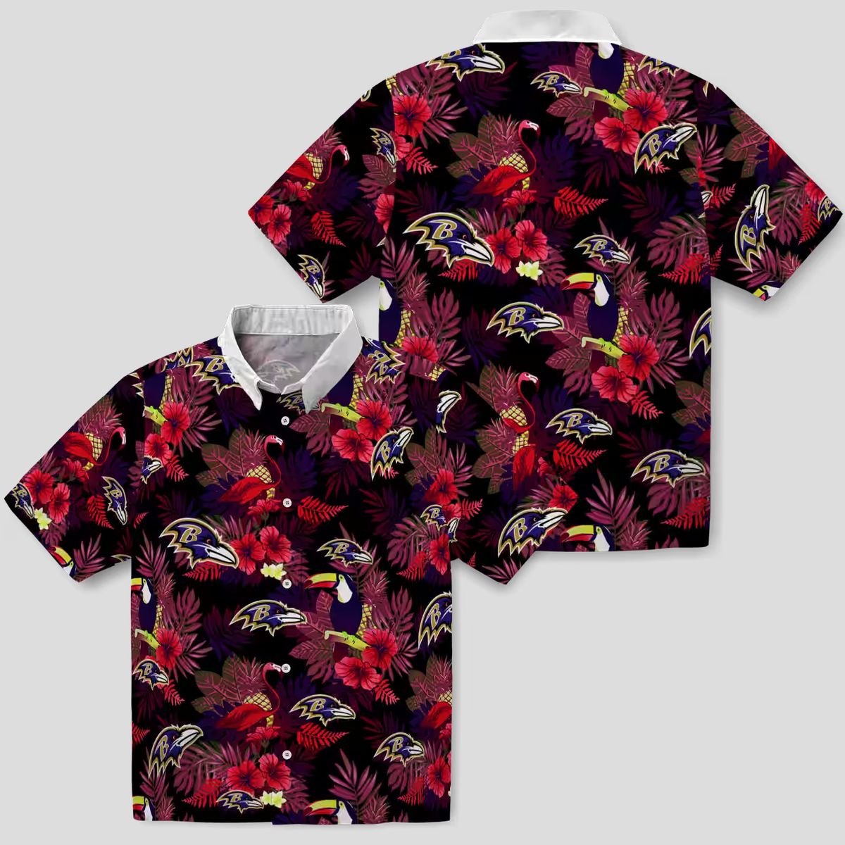 NFL Ravens Hawaiian Shirt – Red & Purple Floral Toucan Design