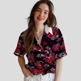 NFL Ravens Hawaiian Shirt – Red & Purple Floral Toucan Design