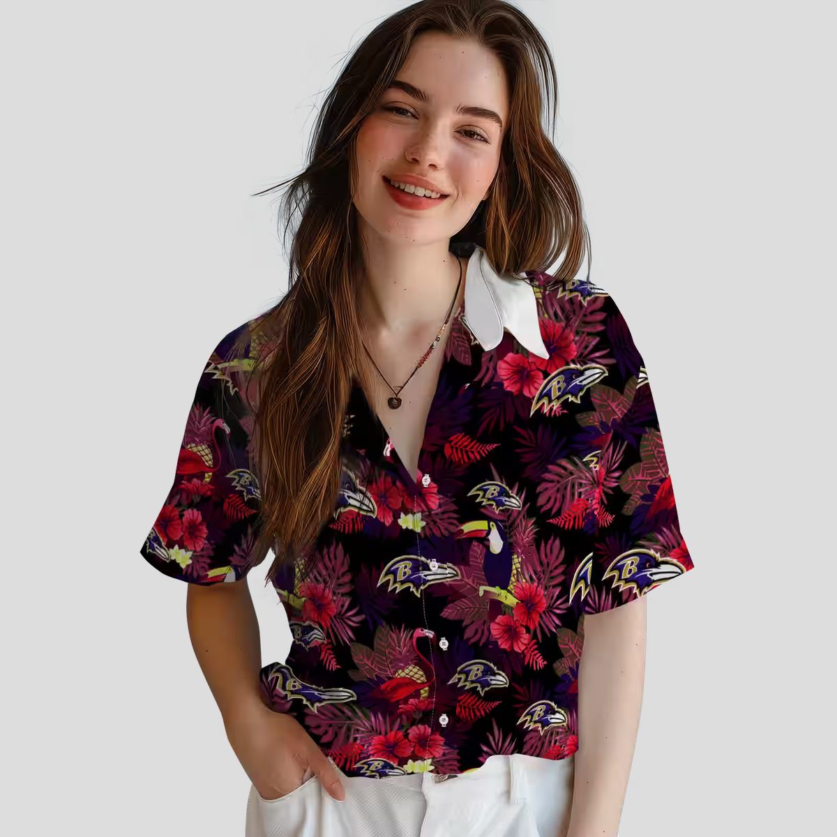 NFL Ravens Hawaiian Shirt – Red & Purple Floral Toucan Design
