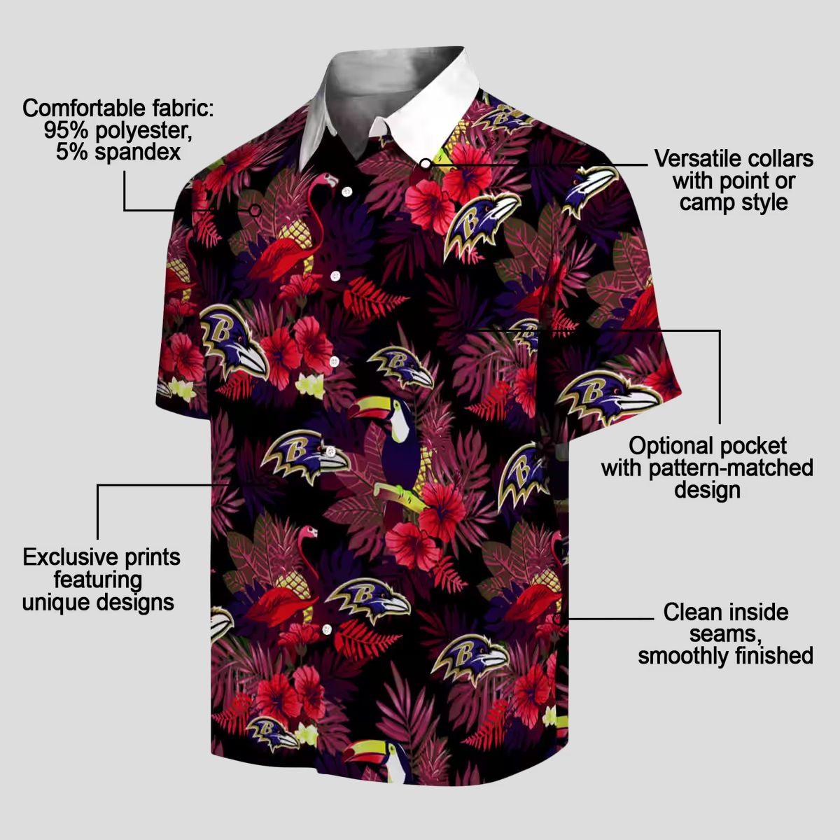 NFL Ravens Hawaiian Shirt – Red & Purple Floral Toucan Design
