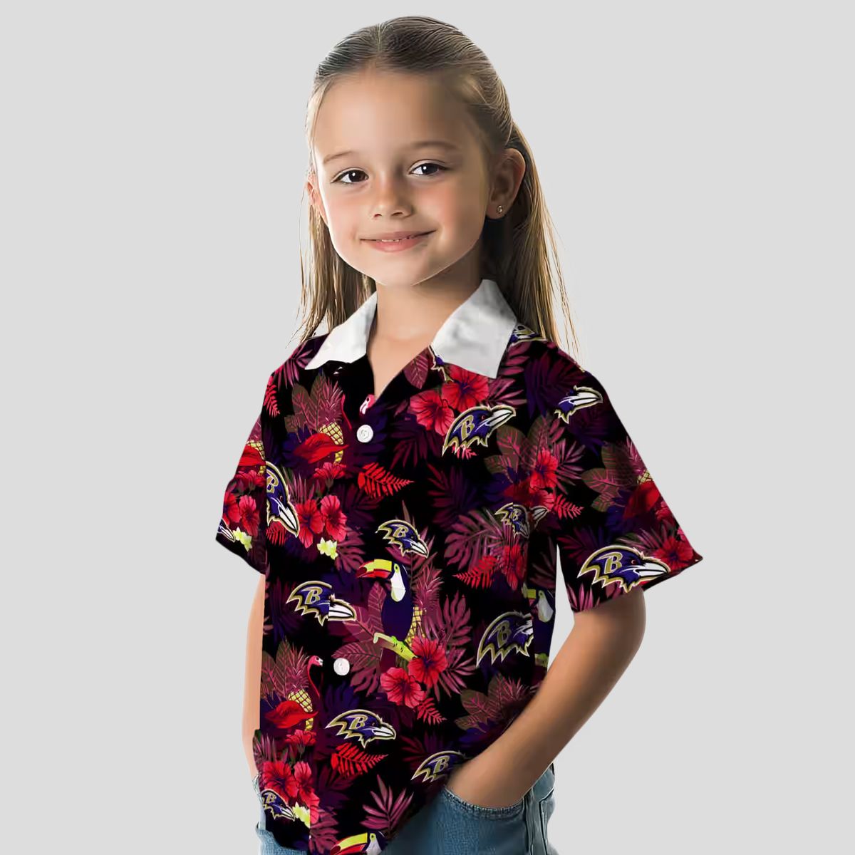 NFL Ravens Hawaiian Shirt – Red & Purple Floral Toucan Design