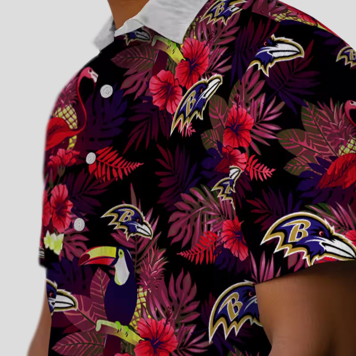NFL Ravens Hawaiian Shirt – Red & Purple Floral Toucan Design