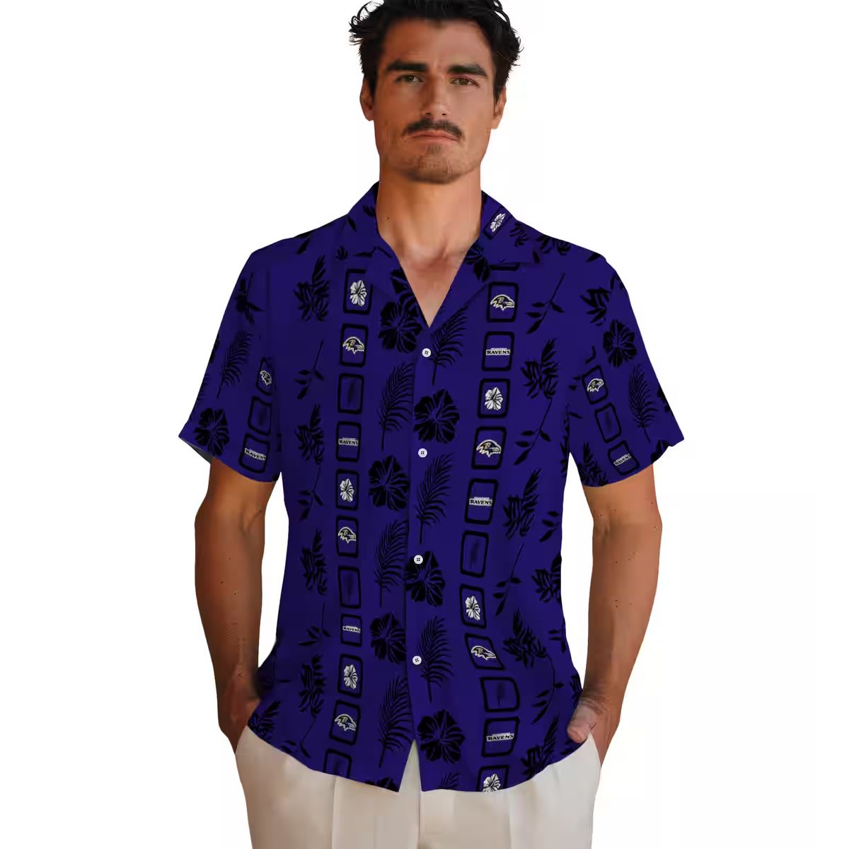 NFL Ravens Tropical Shirt – Framed Floral Purple Aloha Style