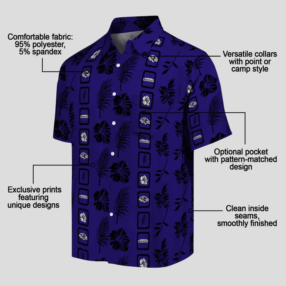 NFL Ravens Tropical Shirt – Framed Floral Purple Aloha Style