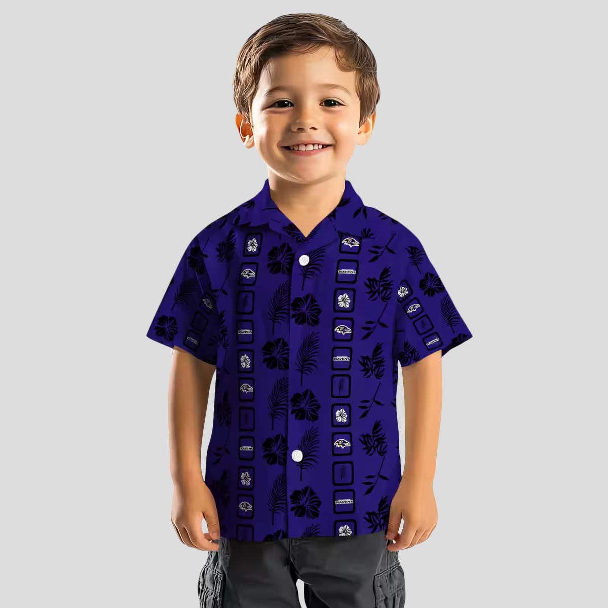 NFL Ravens Tropical Shirt – Framed Floral Purple Aloha Style