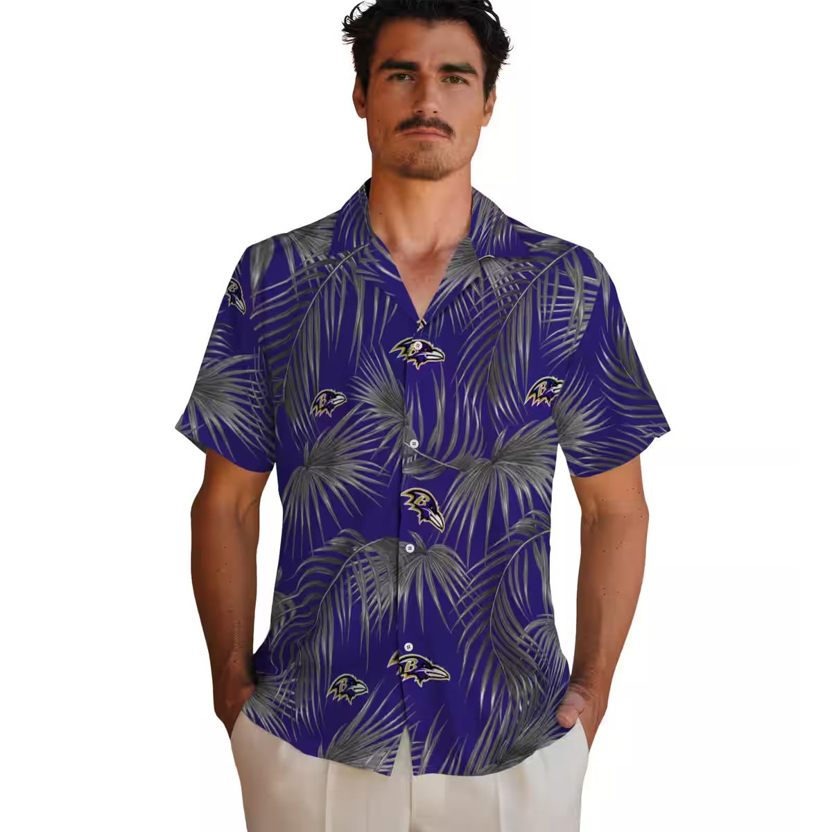 NFL Ravens Tropical Purple Hawaiian Shirt – Leafy Palm Print Aloha Style