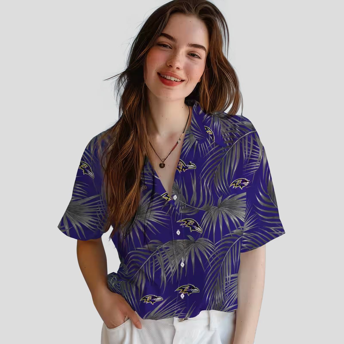 NFL Ravens Tropical Purple Hawaiian Shirt – Leafy Palm Print Aloha Style