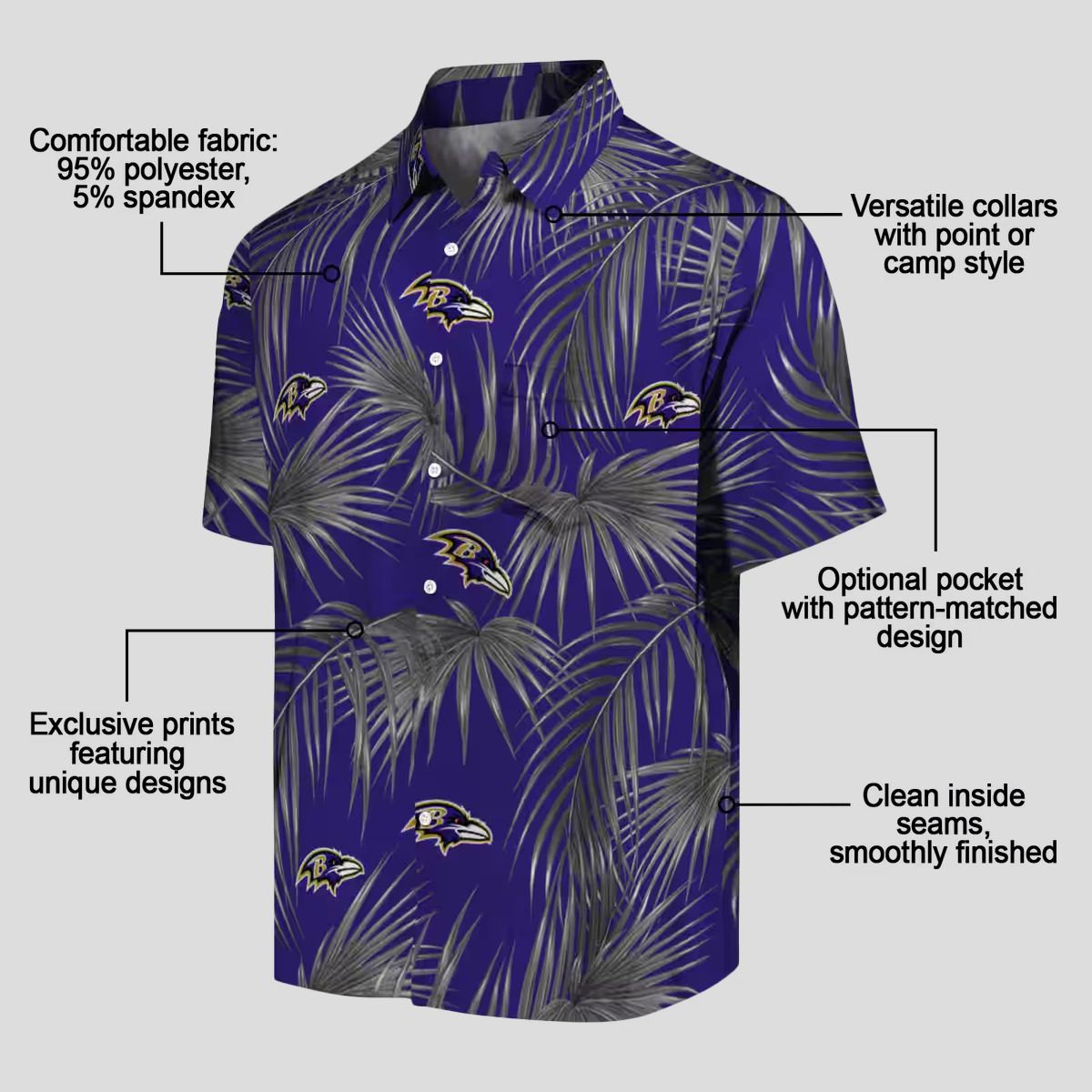 NFL Ravens Tropical Purple Hawaiian Shirt – Leafy Palm Print Aloha Style