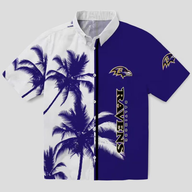 Palm Trees Pattern Baltimore Ravens Purple White Hawaiian Shirt