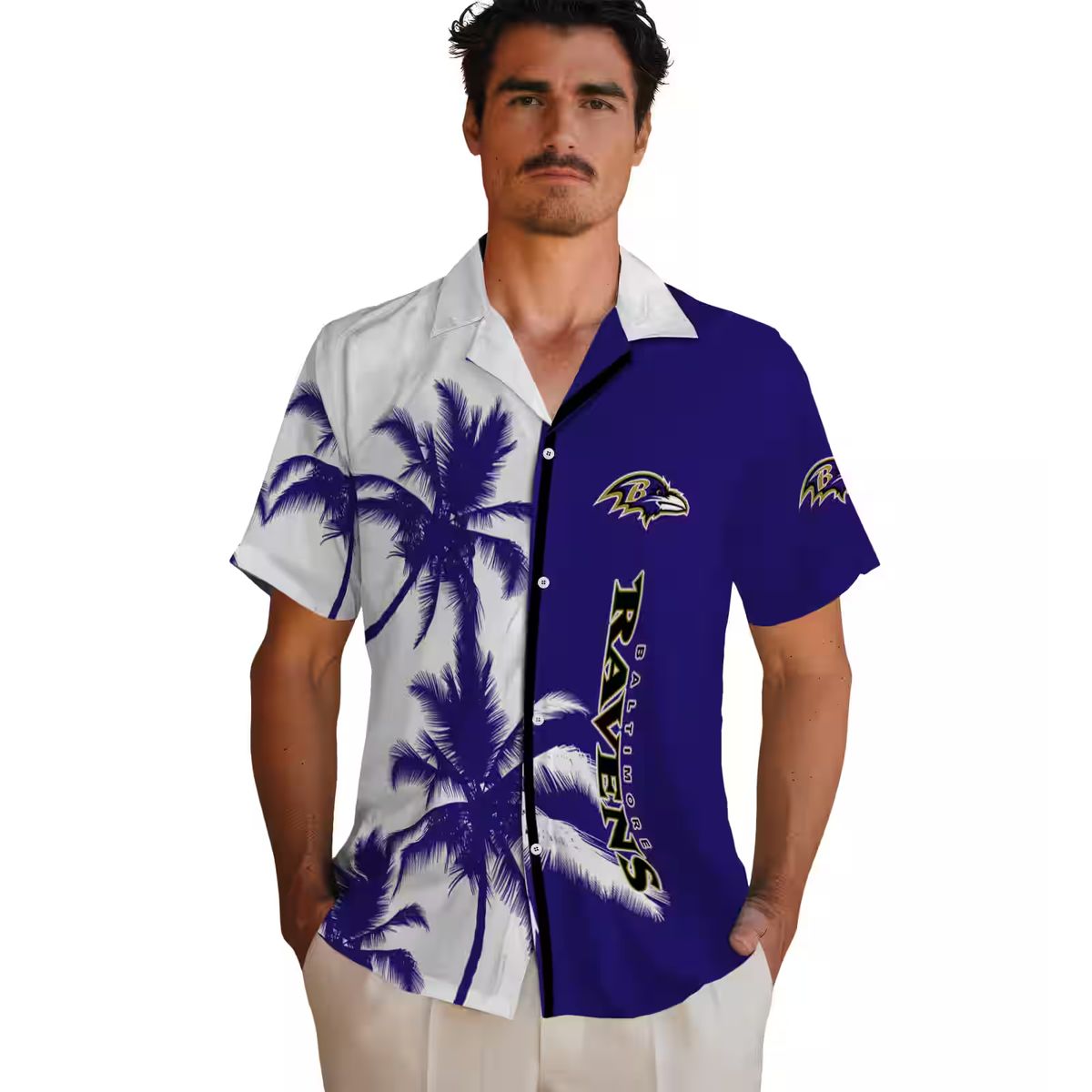 Palm Trees Pattern Baltimore Ravens Purple White Hawaiian Shirt