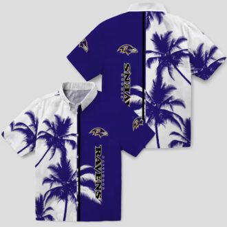 Palm Trees Pattern Baltimore Ravens Purple White Hawaiian Shirt