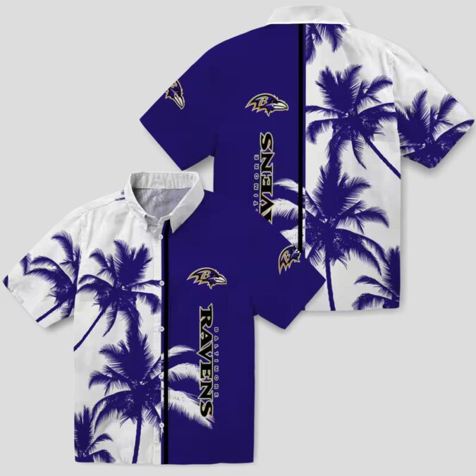 Palm Trees Pattern Baltimore Ravens Purple White Hawaiian Shirt