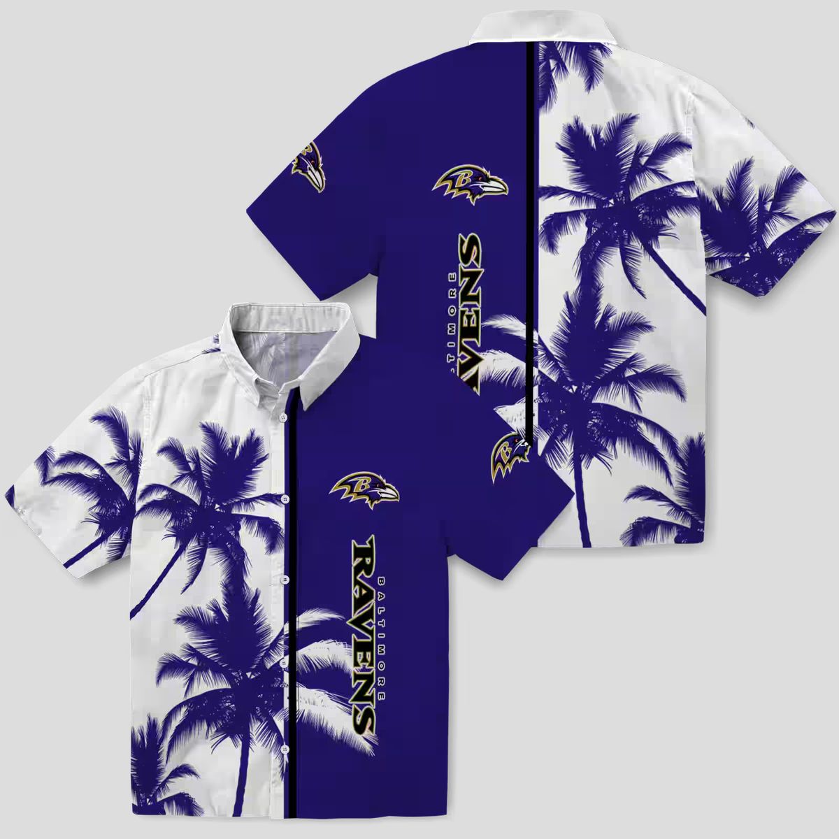 Palm Trees Pattern Baltimore Ravens Purple White Hawaiian Shirt